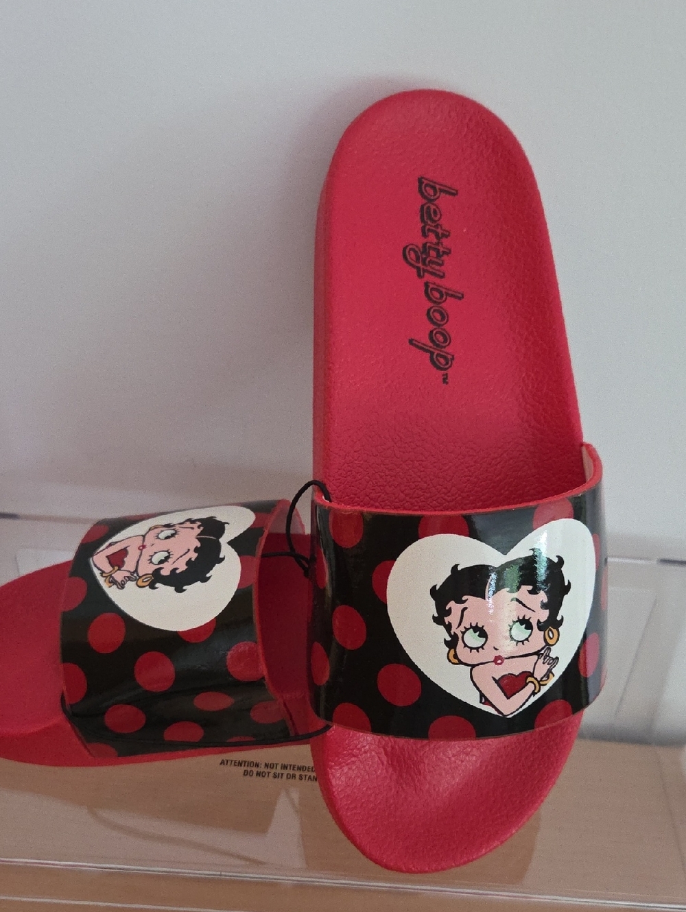 Betty Boop Red & Black Polka Dot Womens Slide Sandals, Size 8 NWT